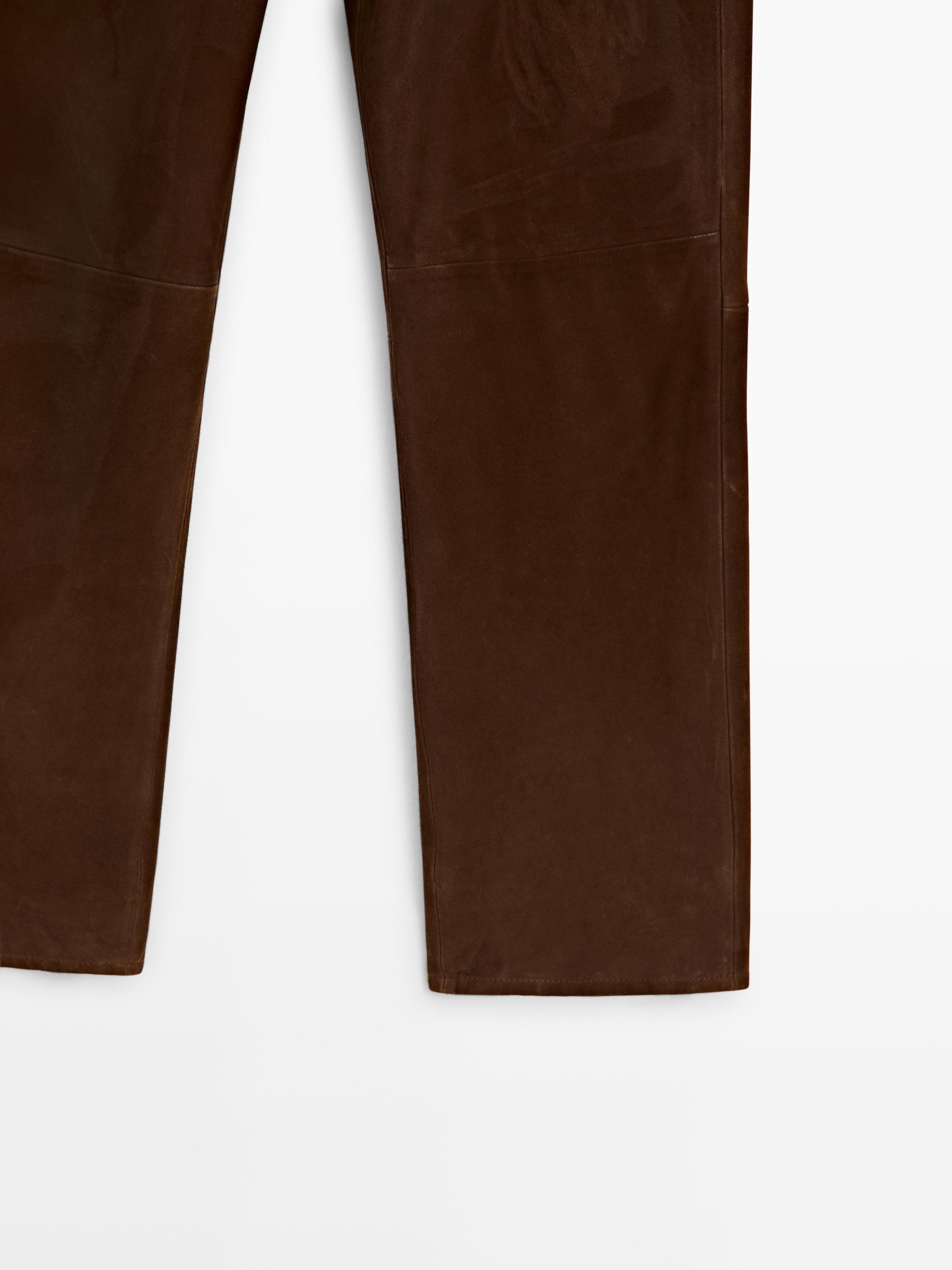 Cropped suede leather trousers with drawstrings